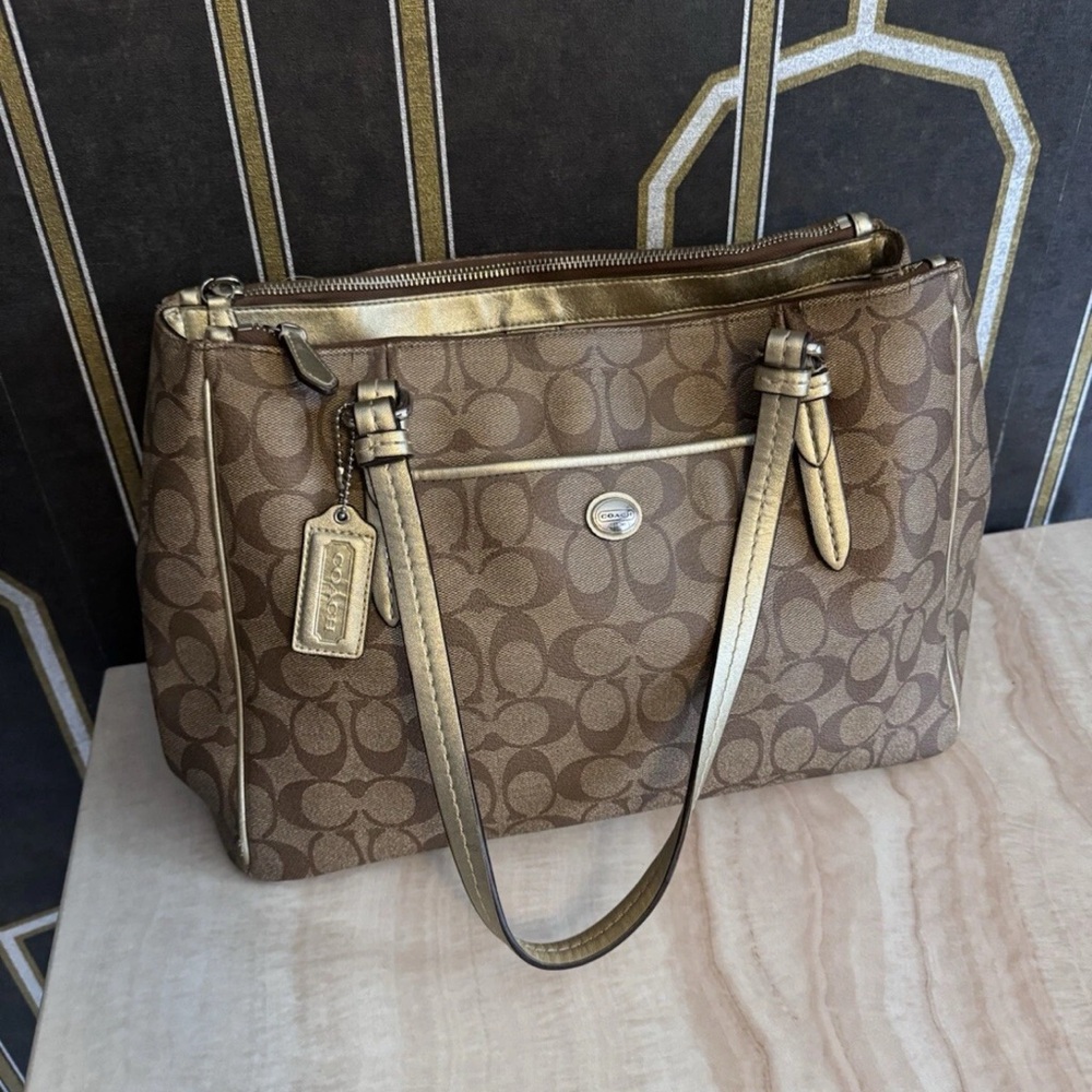Coach Tan and Gold Shoulder Bag